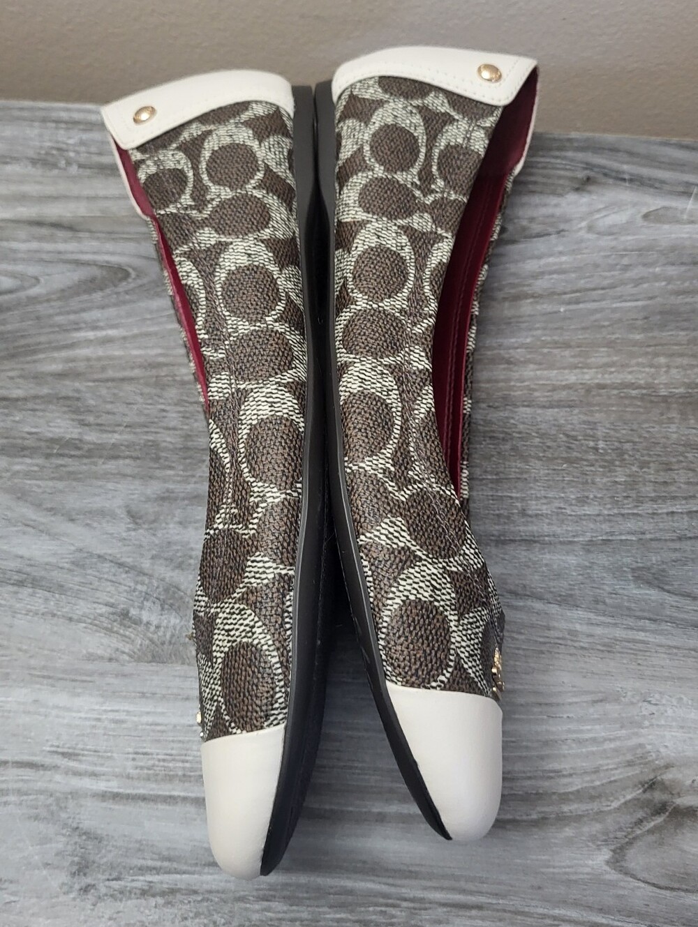 Coach Chelsea Monogram Ballet Flats Brown/White Size 9 B - Picture 7 of 10